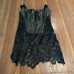 Sexy Black Faux Leather Lace Up Corset Size Large